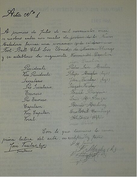 Acta N°1, el documento manuscrito de fundación del club en 1911