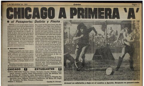 Recorte periodístico "Chicago a Primera A", 7 de noviembre de 1981